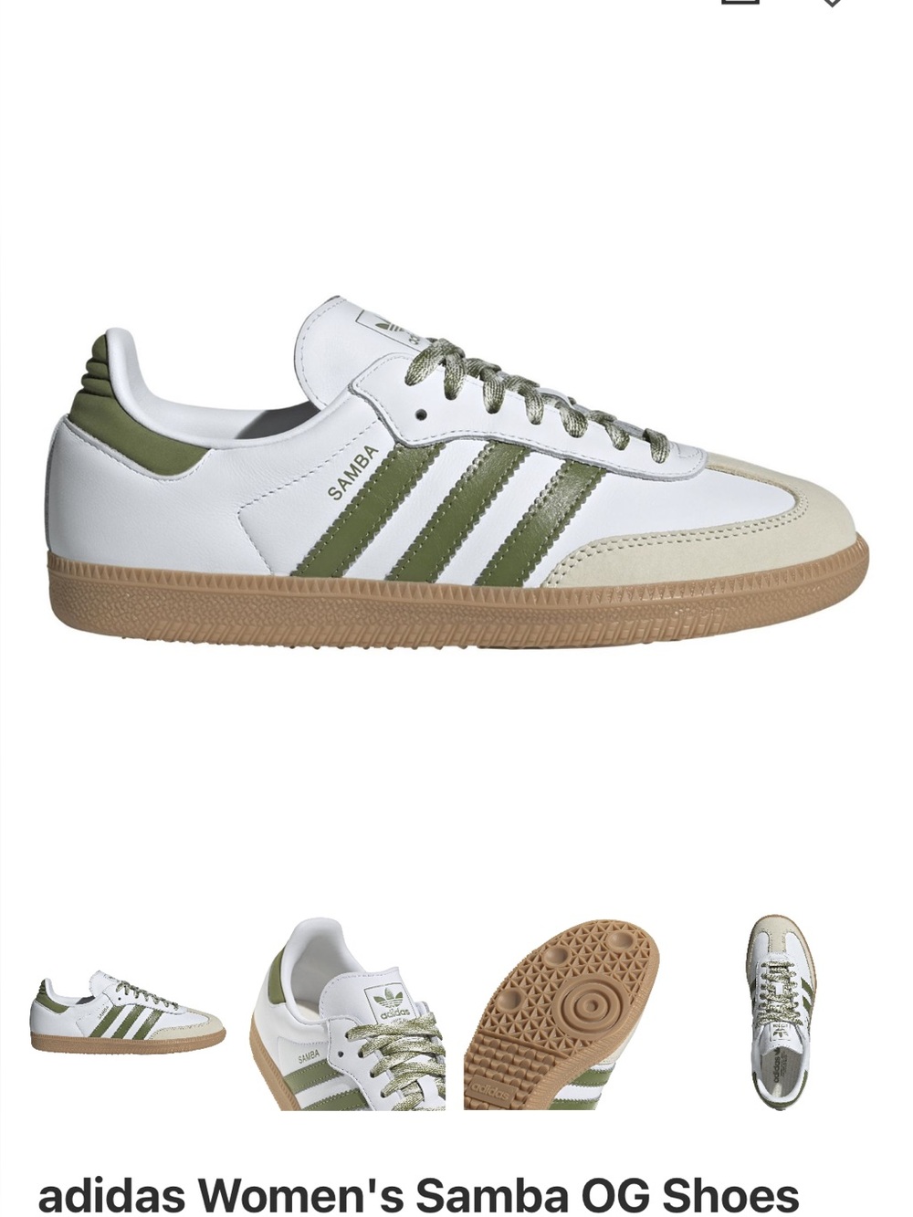 adidas White and Olive Green Retro Court Sneakers